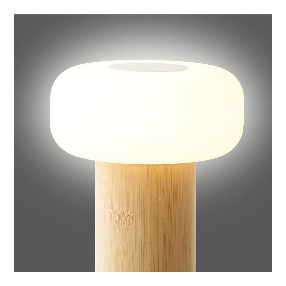 Natural bamboo and white metal rechargeable table lamp