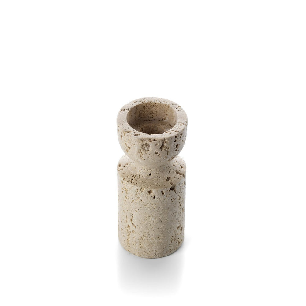 Beige travertine hourglass candle holder