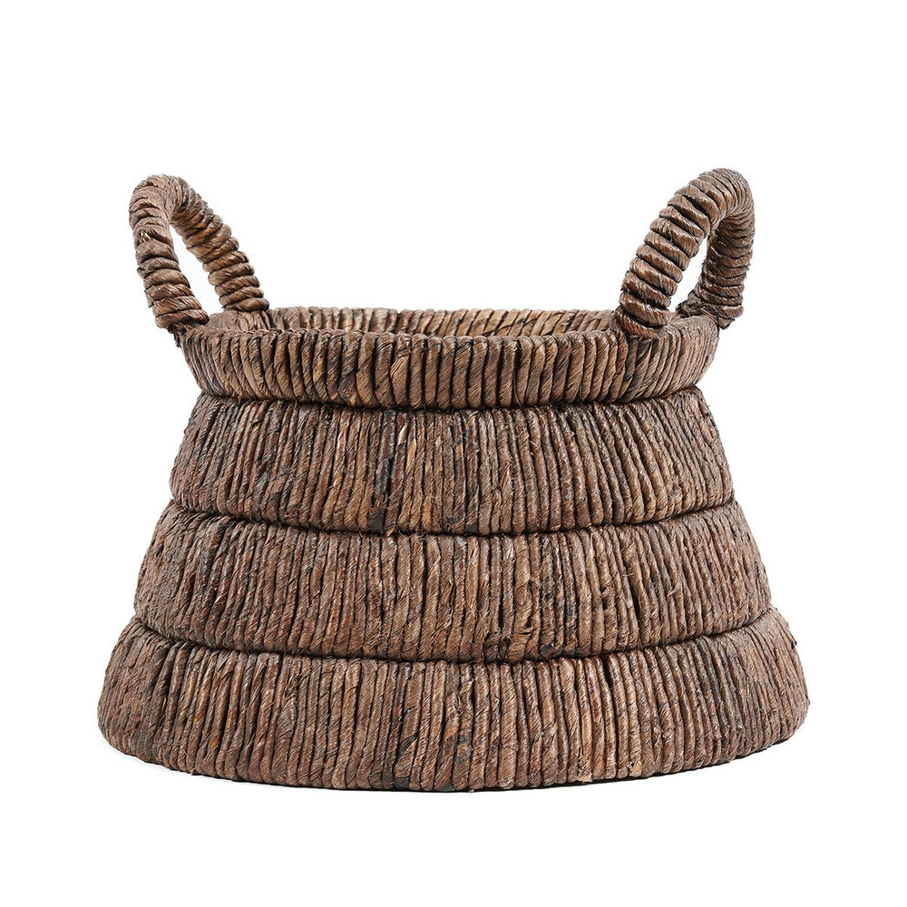 Brown woven banana leaf basket with handles