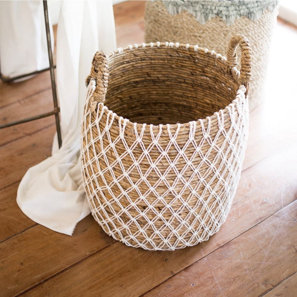 Brown woven banana fibre storage basket
