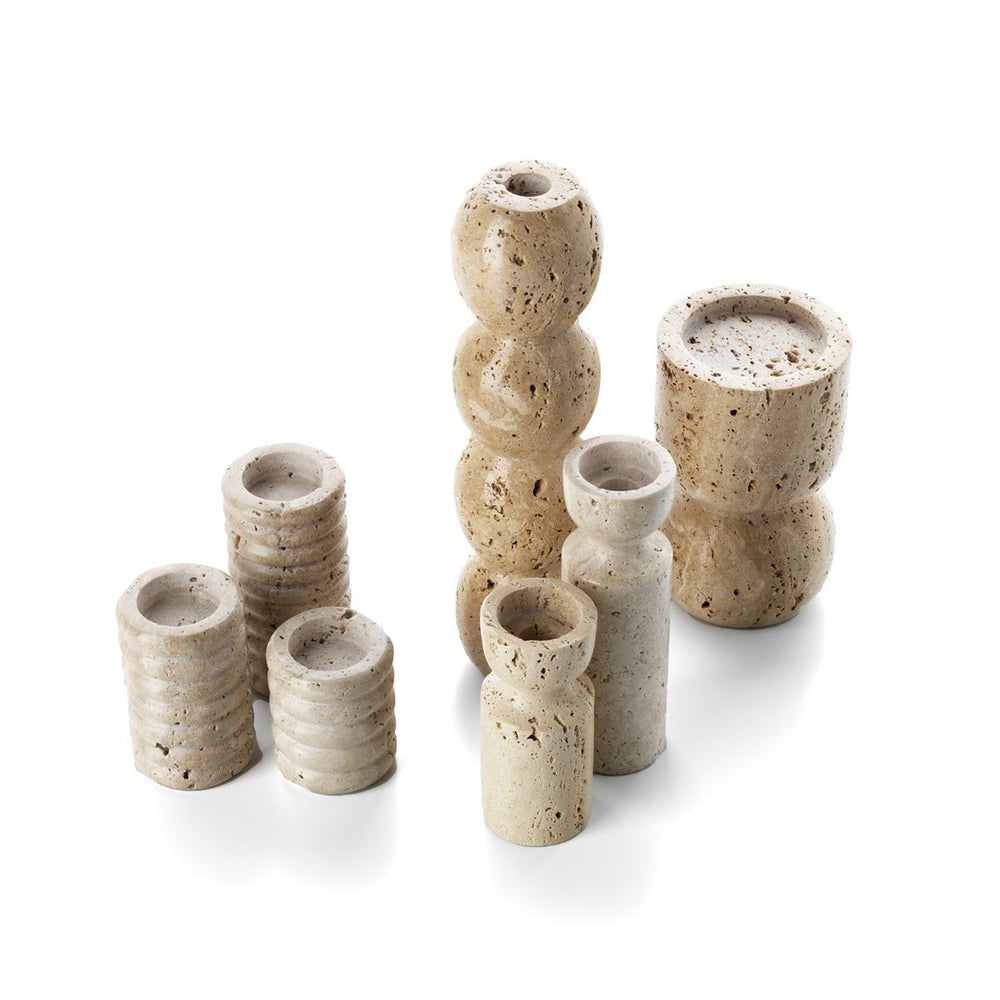 Beige travertine taper candle holder