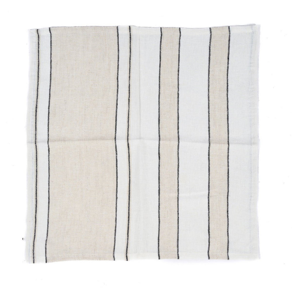 Natural linen napkin with black and white stripes