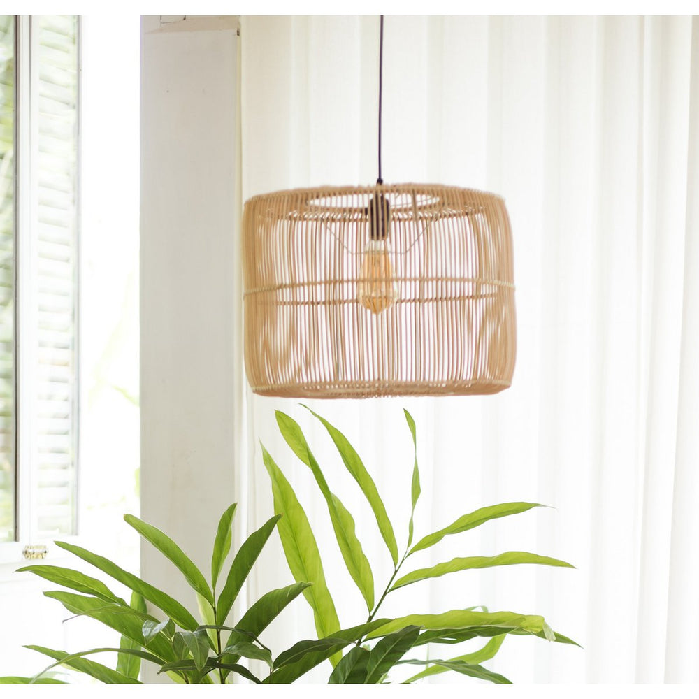 Beige rattan pendant lampshade with metal frame