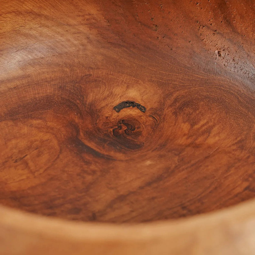 Brown teak wood fruit bowl