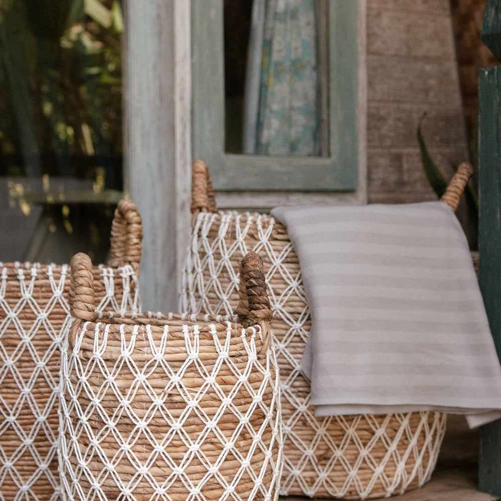 Brown woven banana fibre storage basket