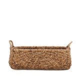 Brown woven palm leaf storage basket with handles