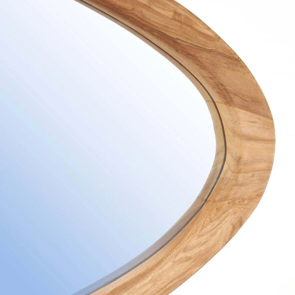 Beige teak wood organic mirror