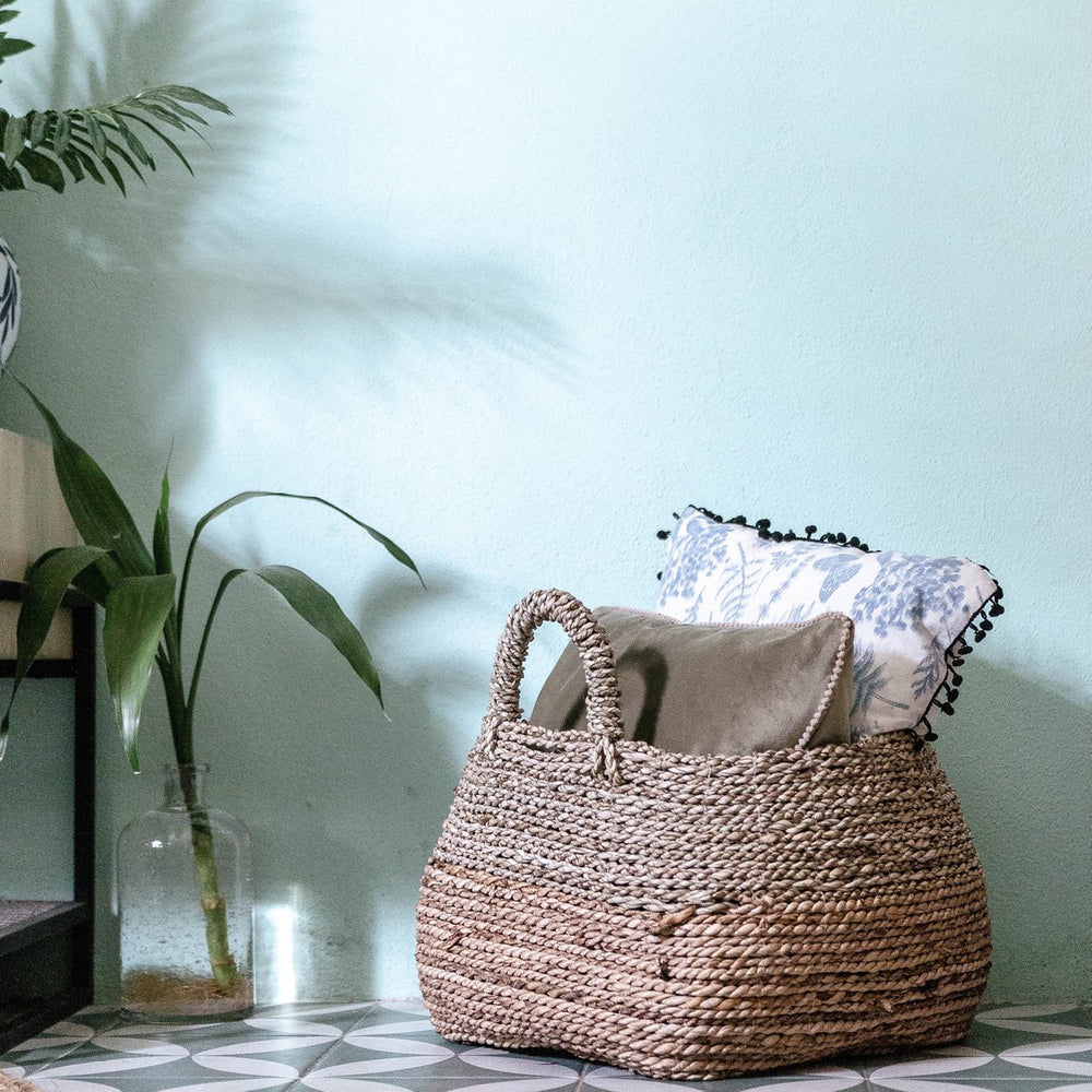 Natural woven storage basket made from banana fibre and seagrass