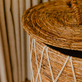 Brown banana fibre laundry basket with lid