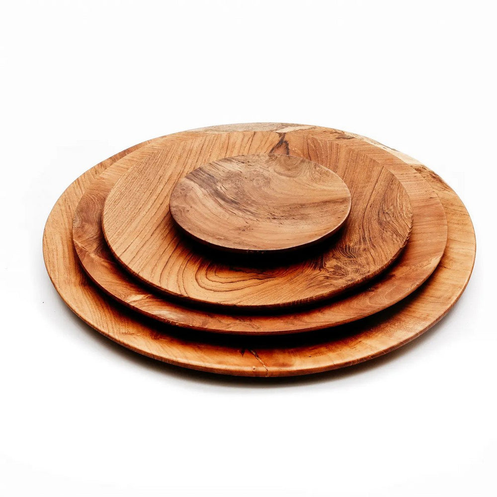 Brown teak wood round plate