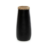 Black terracotta vase with raffia detail