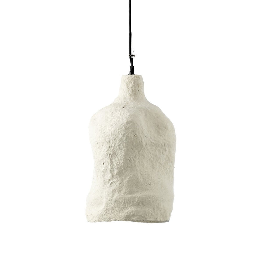 White papier-mâché pendant lamp with rounded sculptural shade