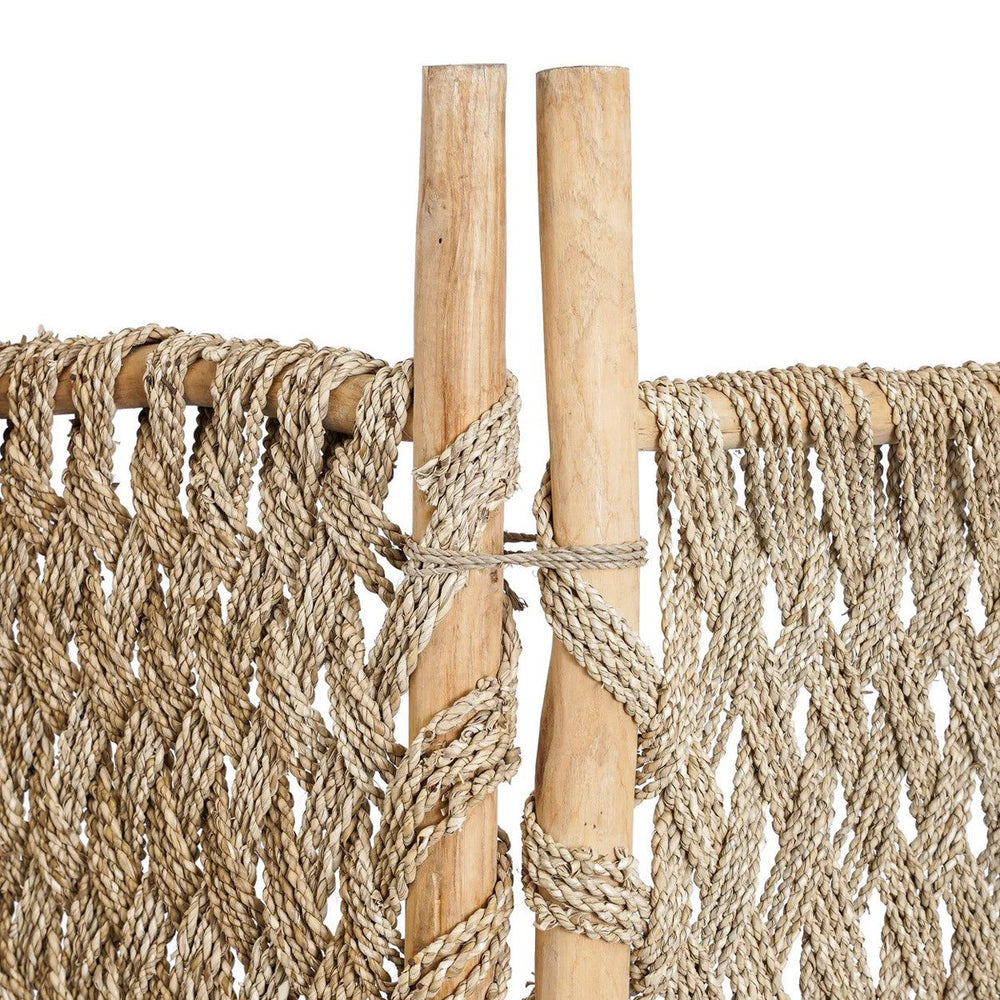 Natural seagrass and teak room divider