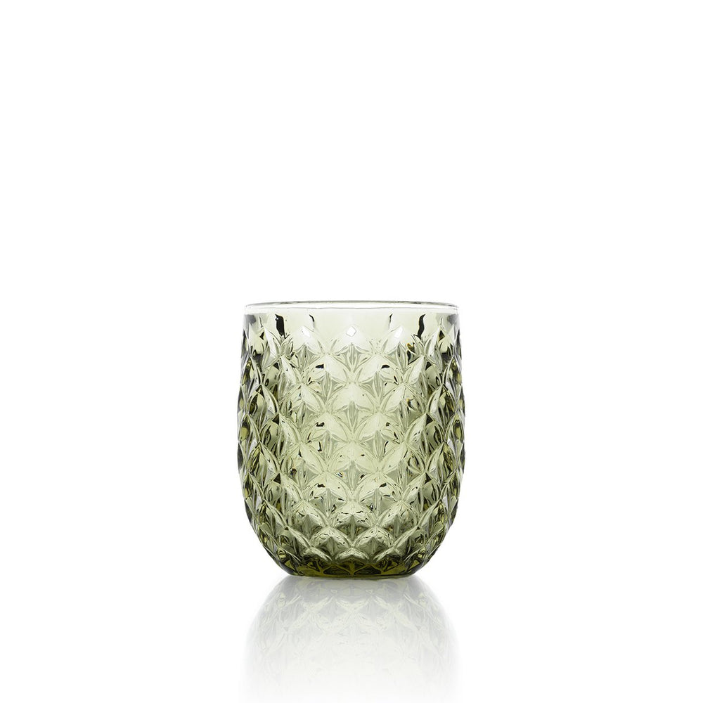 Olive green ribbed glass water glass