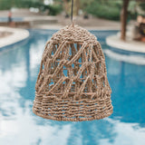 Beige seagrass woven lampshade with metal frame