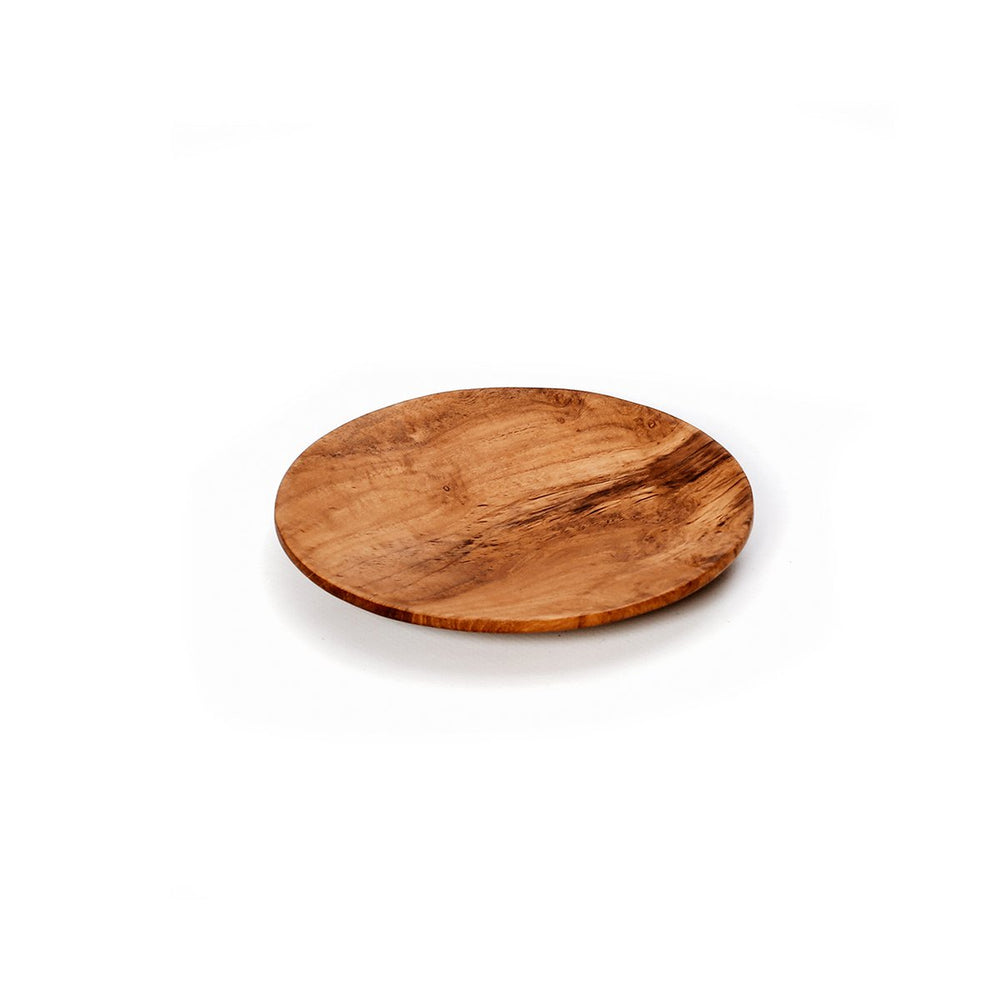 Brown teak wood round plate