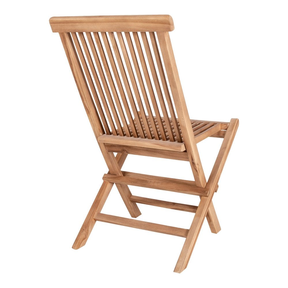 Natural teak wood dining chair with slatted seat and back