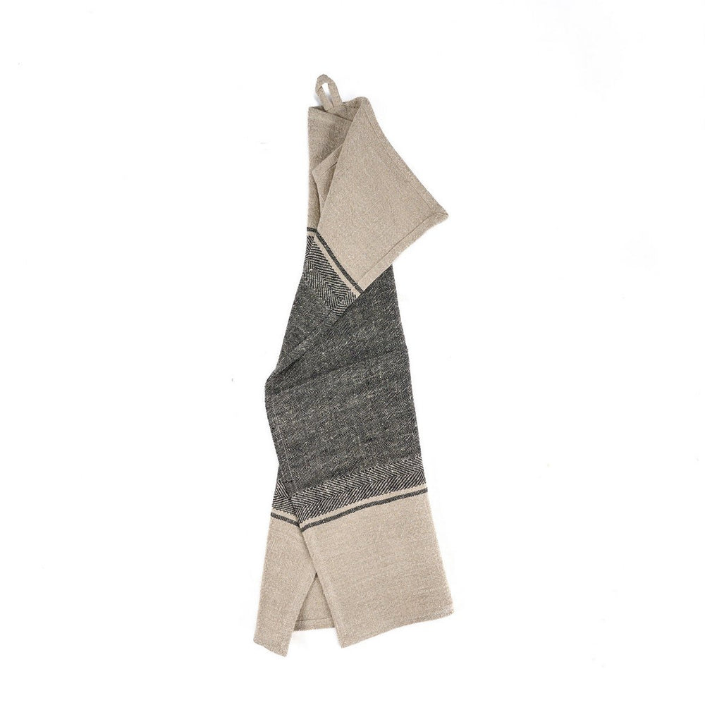 Natural black linen kitchen towel