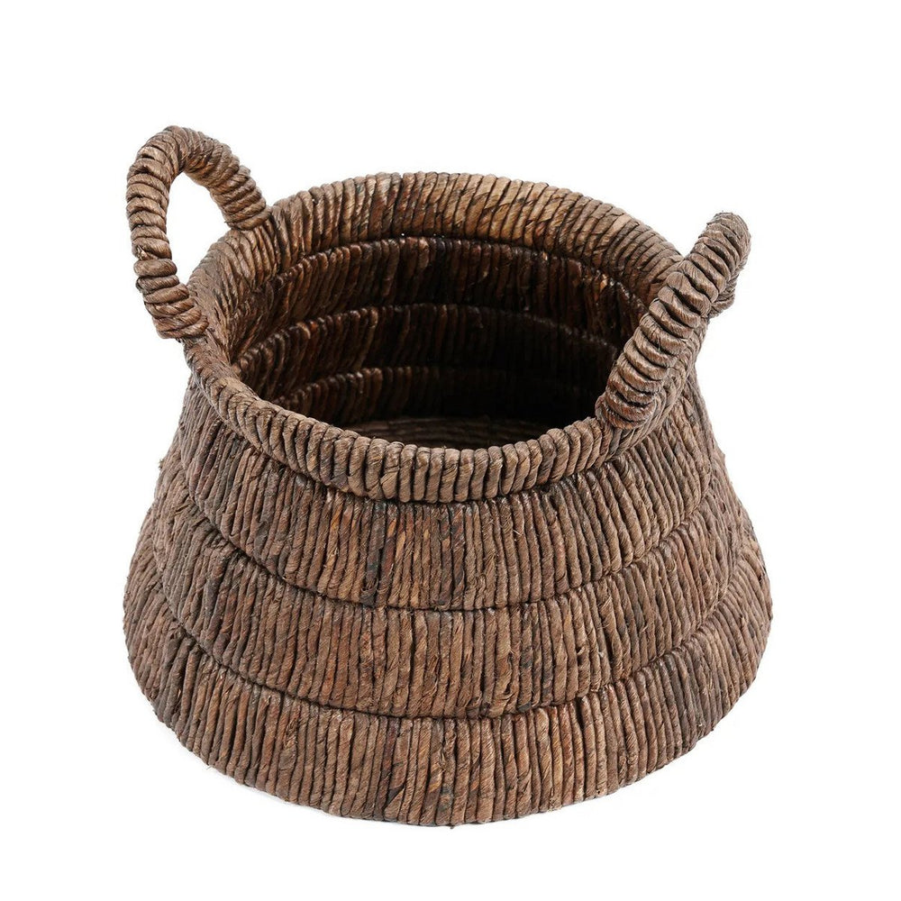 Brown woven banana leaf basket with handles