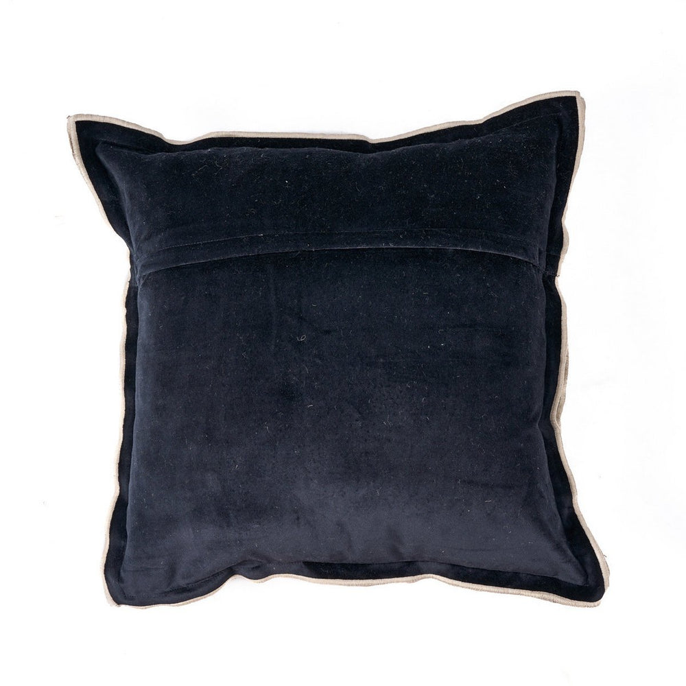 Natural black striped linen and velvet cushion cover