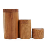 Brown hand-carved teak wood storage jar with lid