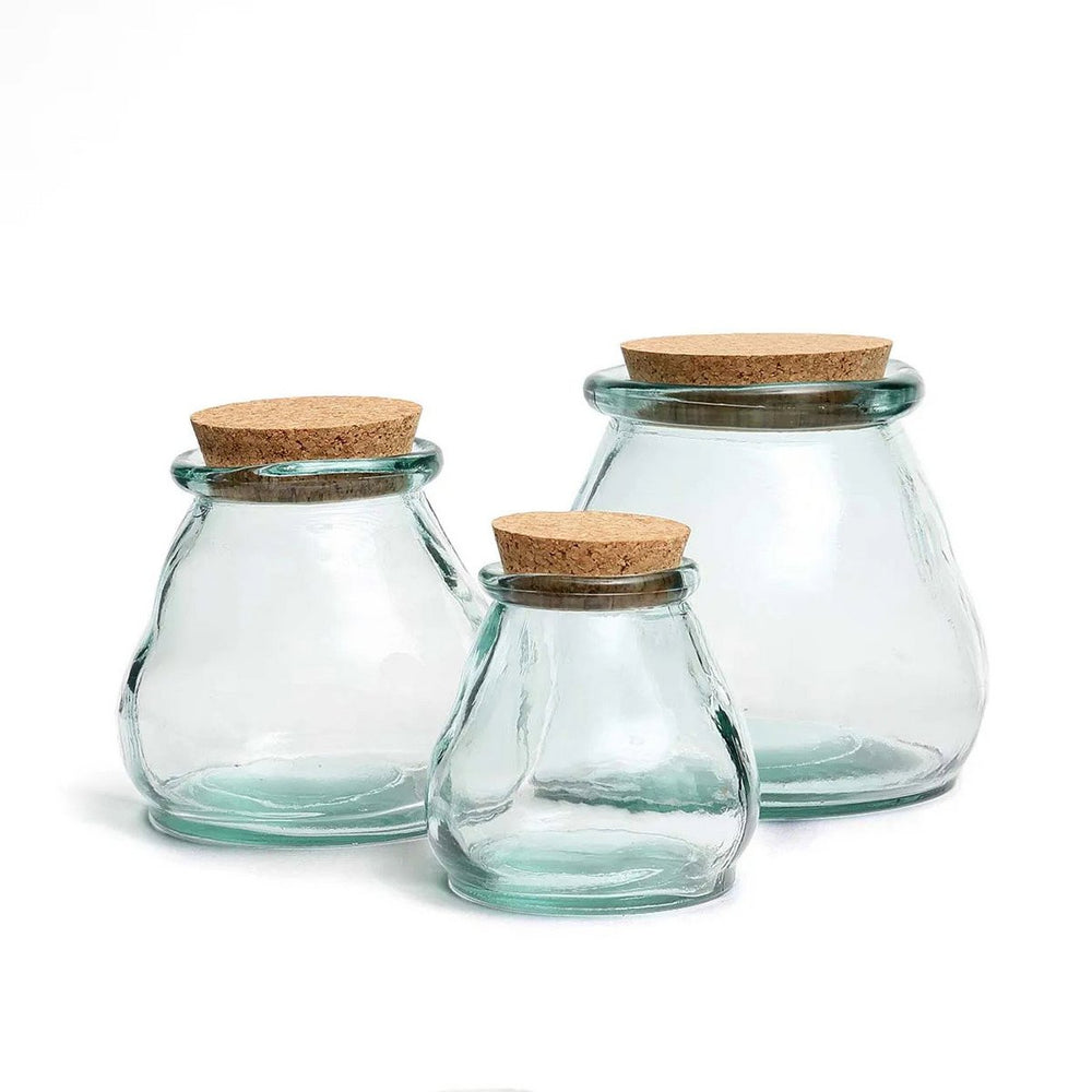 Blue recycled glass jar with cork lid