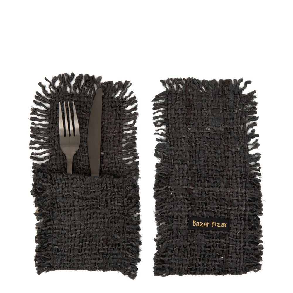 Black navy cotton cutlery holder