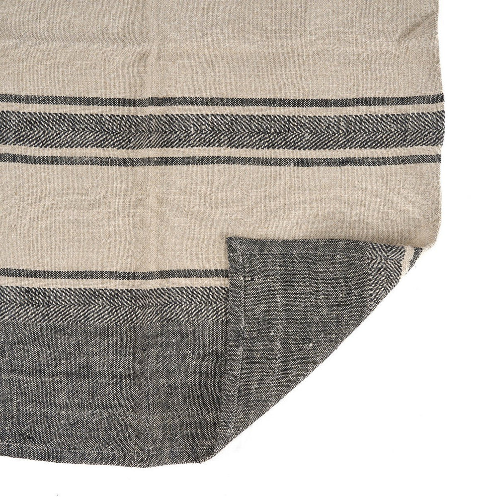 Natural black striped linen kitchen towel