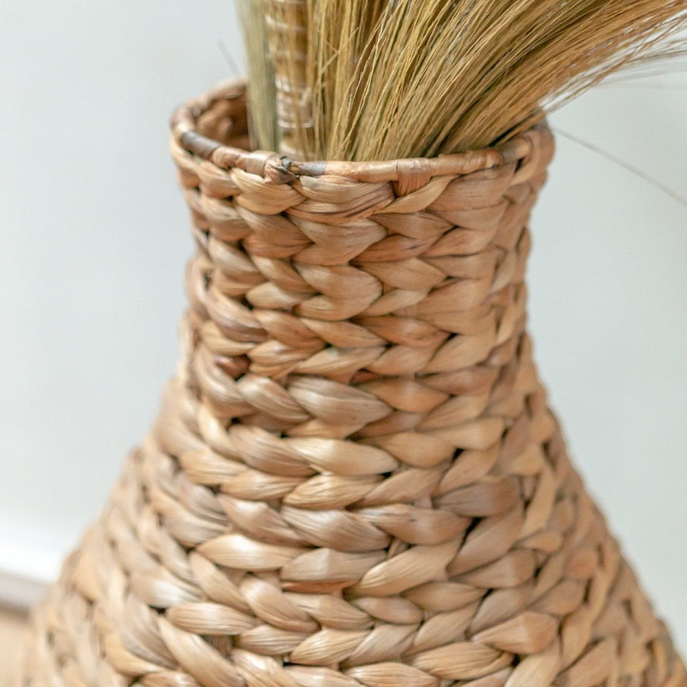 Beige woven water hyacinth vase