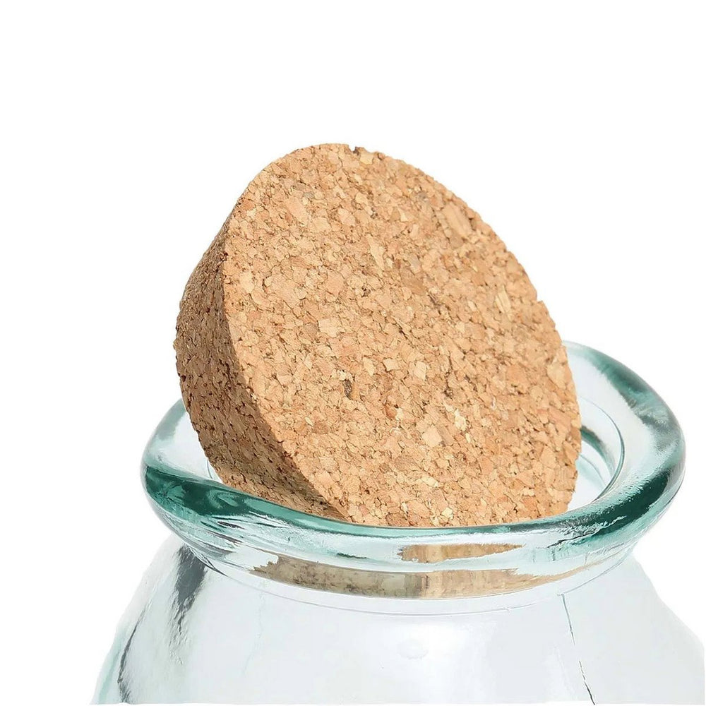 Blue recycled glass jar with cork lid