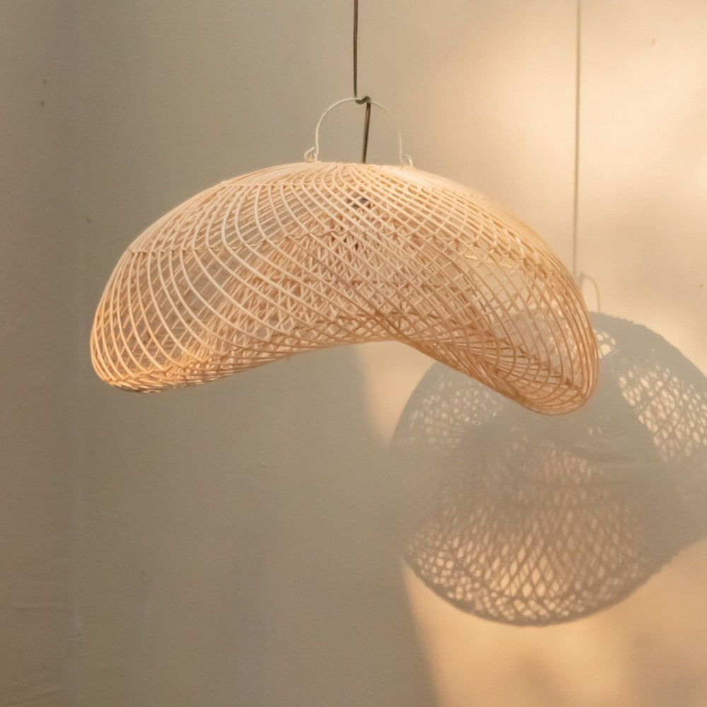 Beige woven rattan lampshade with metal frame