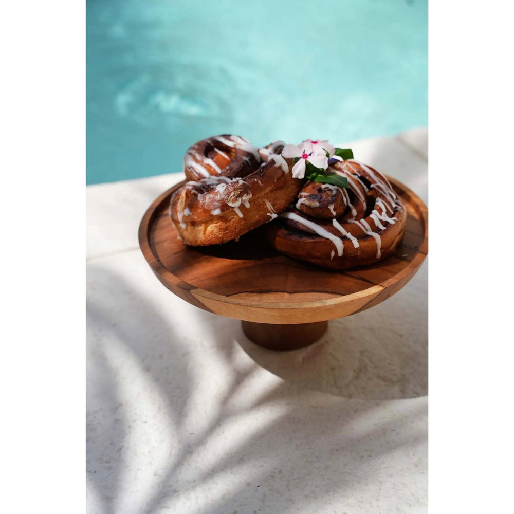 Brown teak wood cake dish