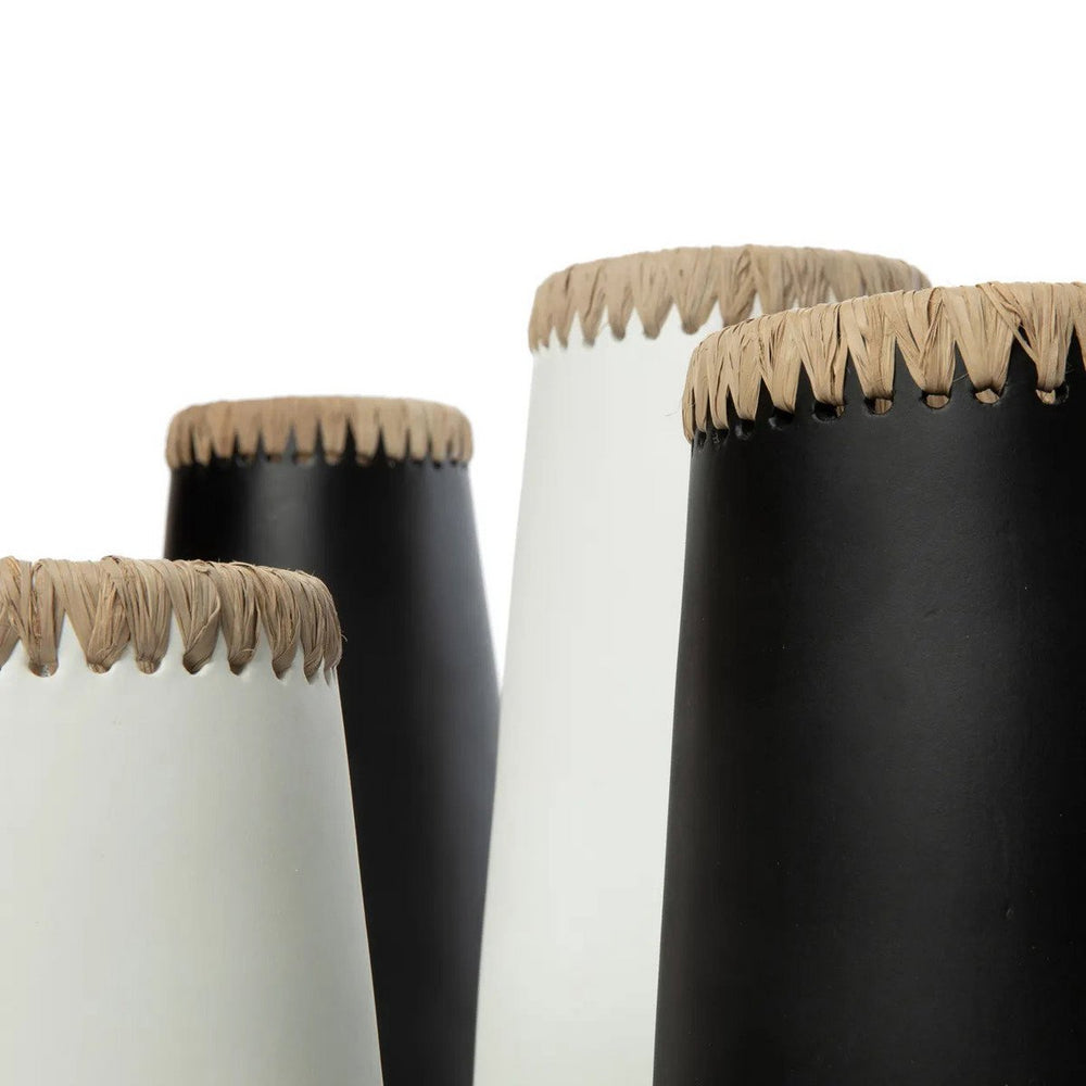 Black terracotta vase with raffia detail