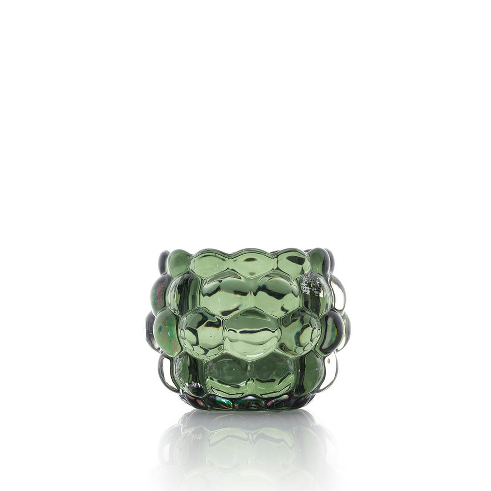 Green recycled glass bubble candle holder