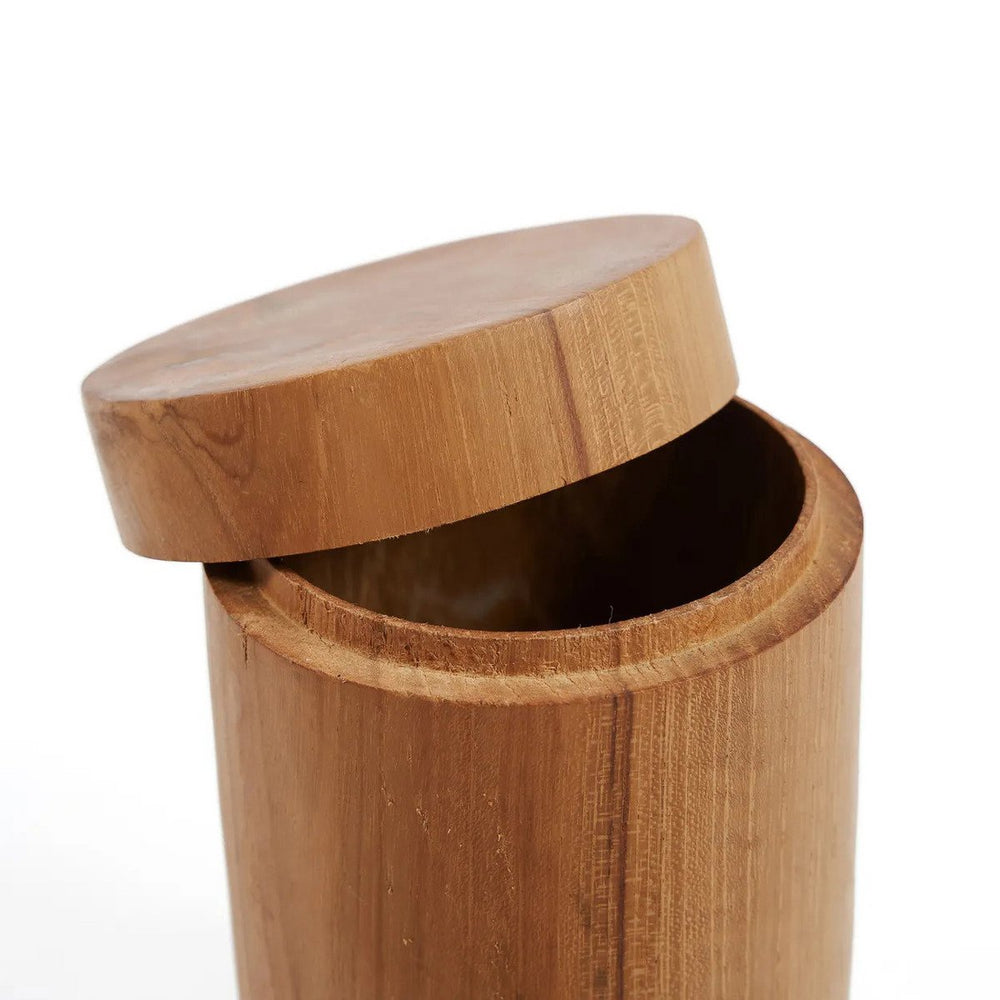 Brown teak wood jar with lid