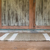 Beige and white striped seagrass rug
