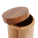 Brown hand-carved teak wood storage jar with lid
