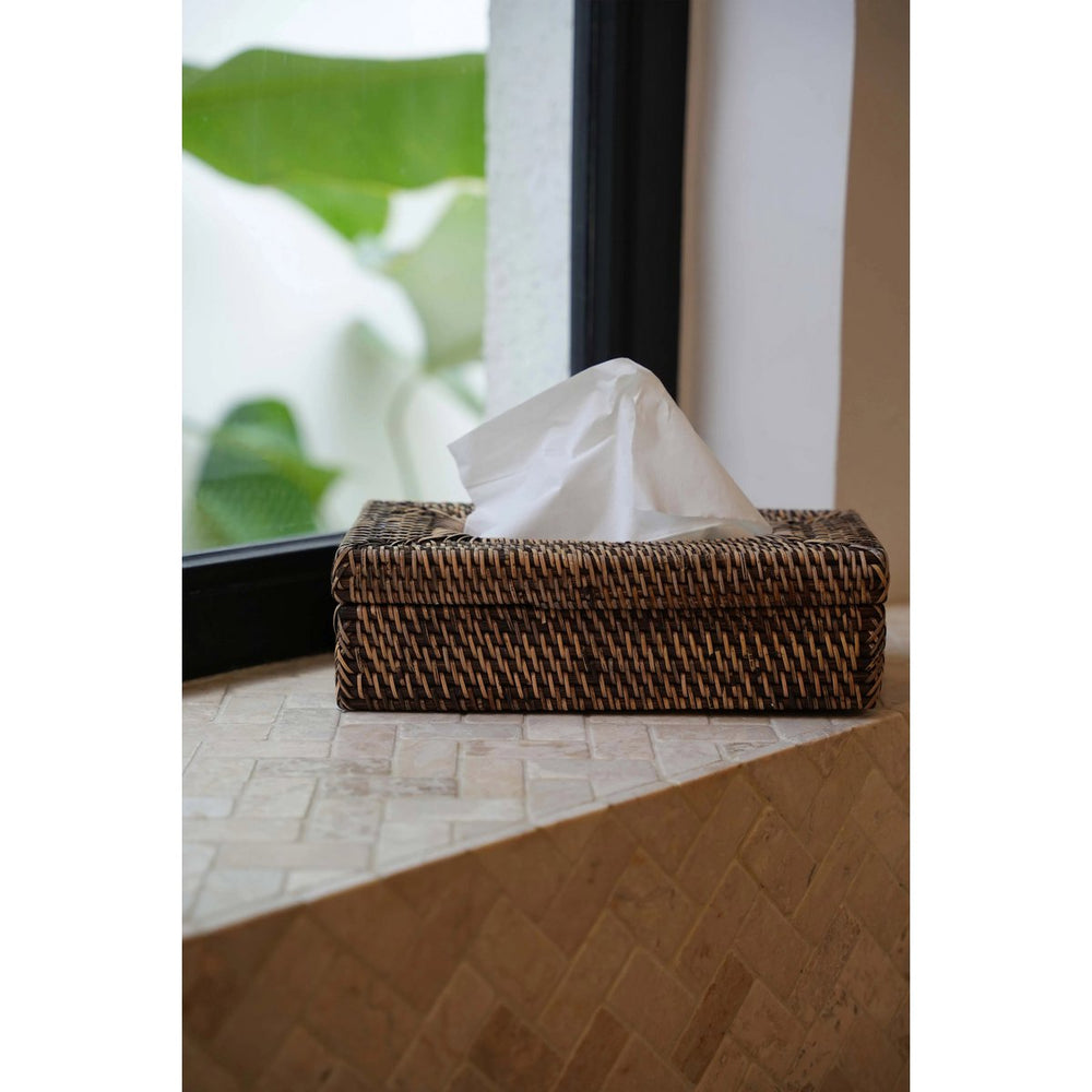 Natural brown woven rattan tissue box cover