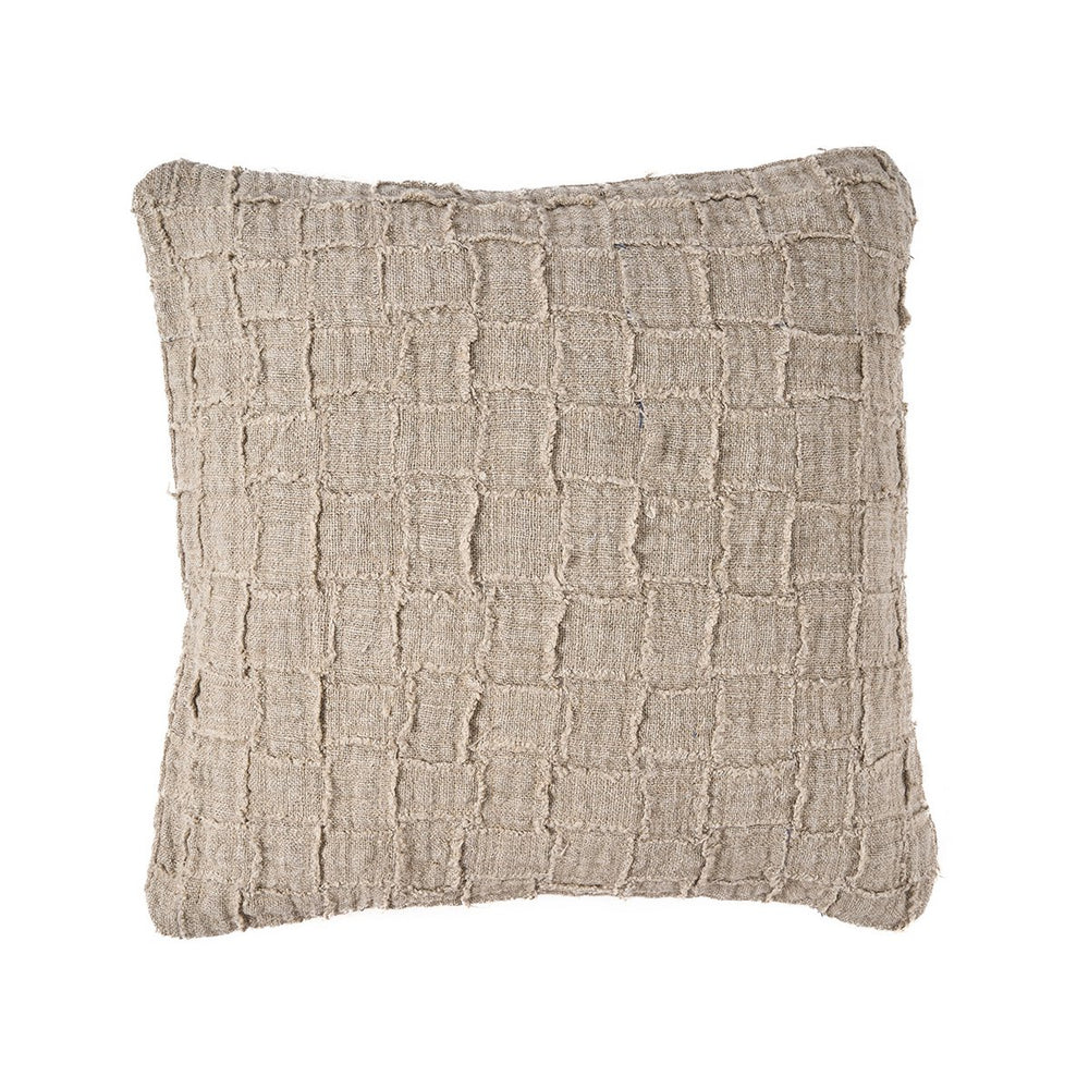 Natural woven linen cushion cover with damier pattern