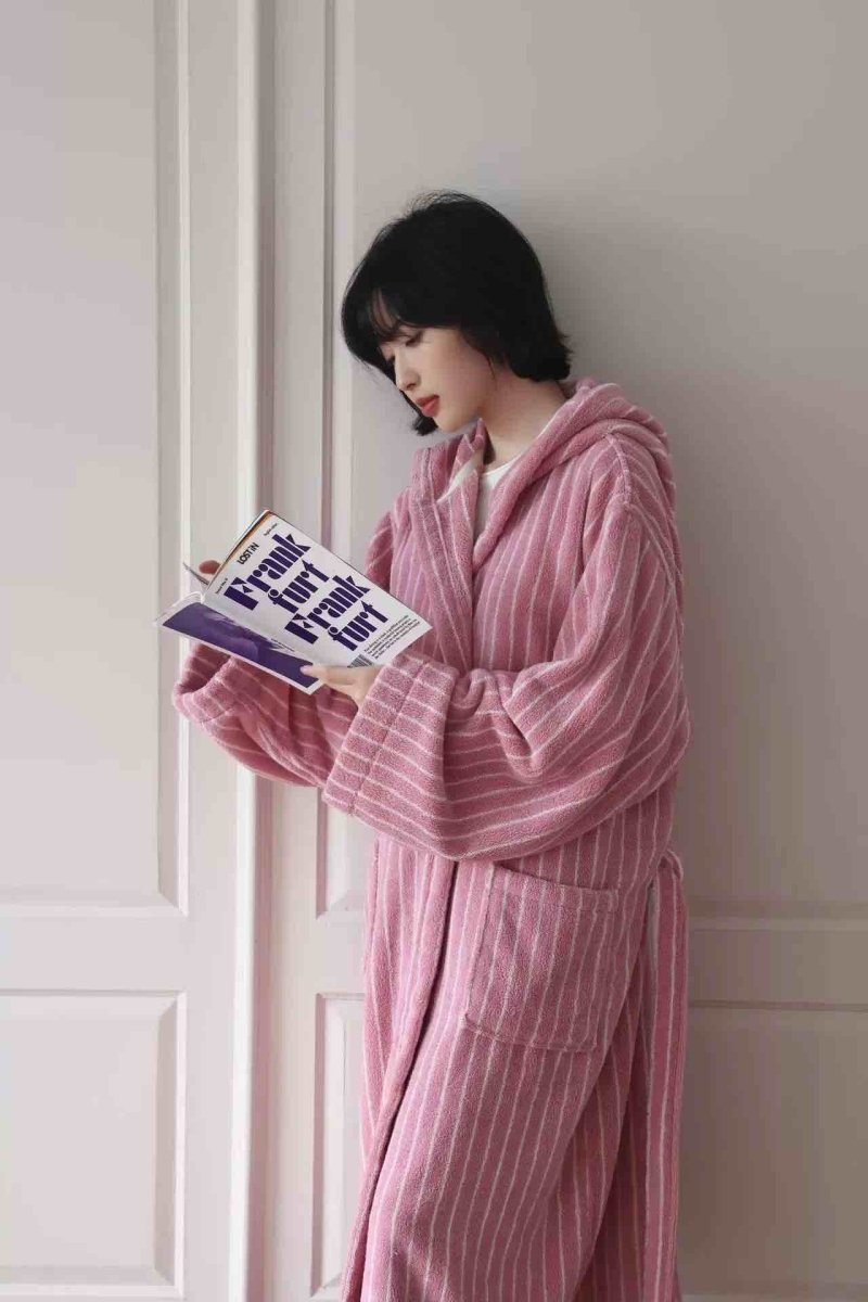 Retro Hooded Stripe Bathrobe, 100% ORGANIC Long-stapled Cotton-3